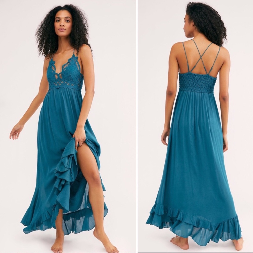 Free People Adella Maxi Dress in Teal Jewel XS NWT